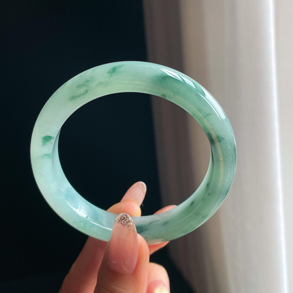 糯冰种飘水墨花翡翠平安镯（57.8mm)（yc348587）