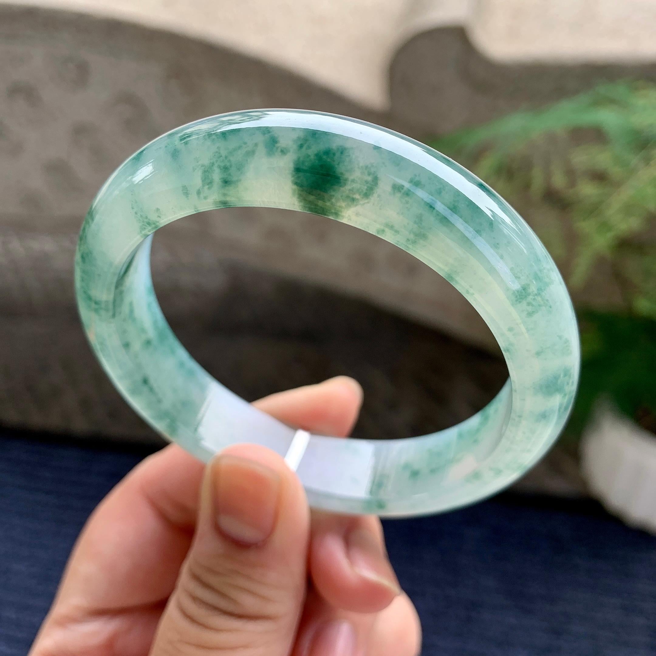 糯冰种飘花平安镯（57.7mm）（yc233900）
