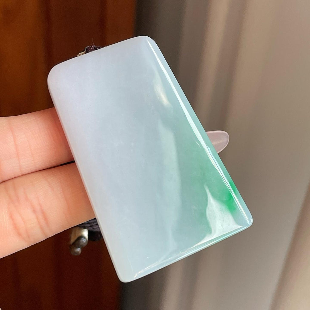 糯冰带绿翡翠无事牌（yc269019）