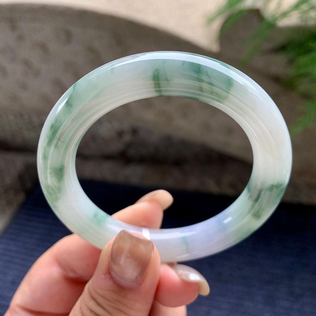 小圈口  细糯种紫罗兰飘蓝花圆条手镯  50.9圈口  天然缅甸A货翡翠（yc439191）