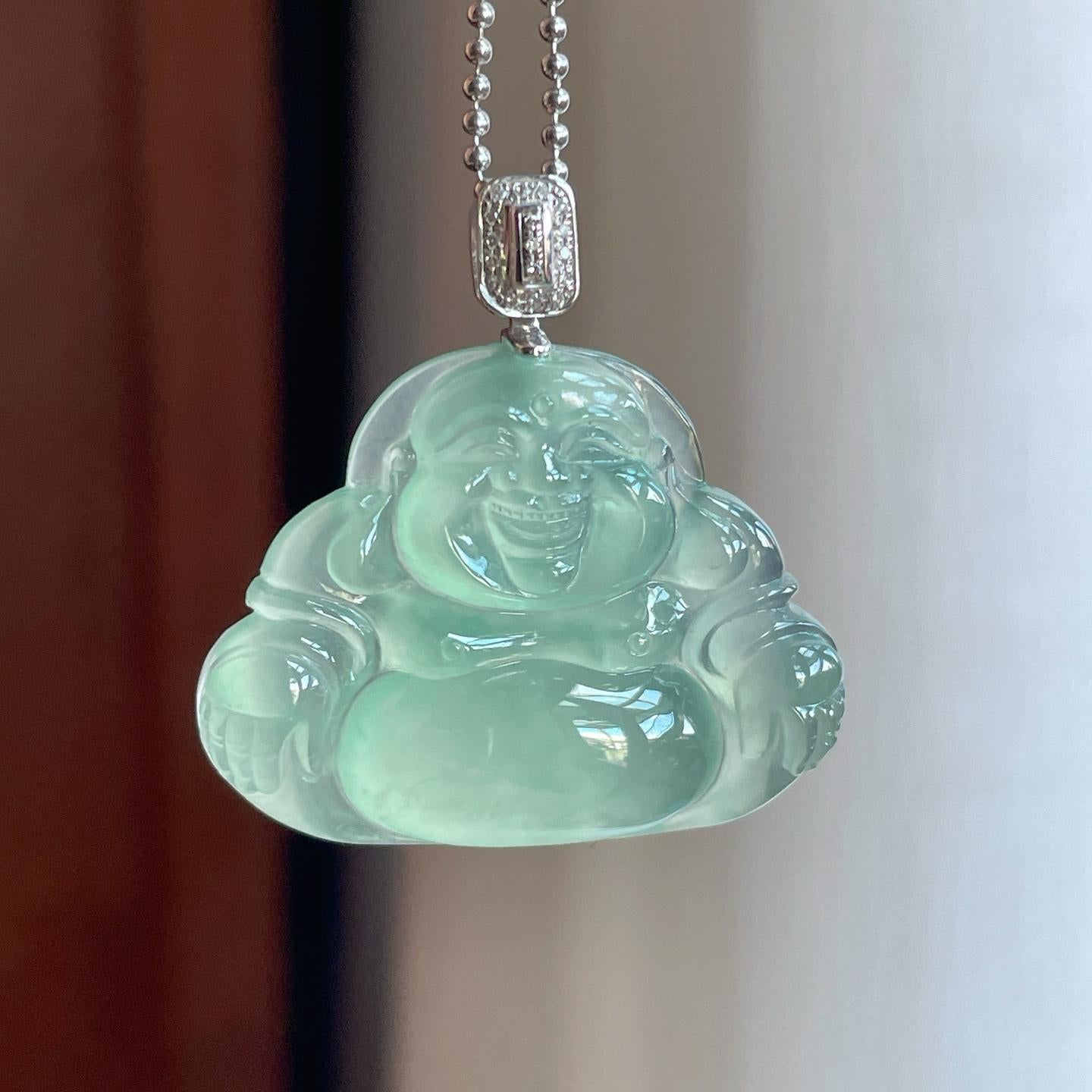 18k金扣冰种晴绿底翡翠佛公（yc241868）