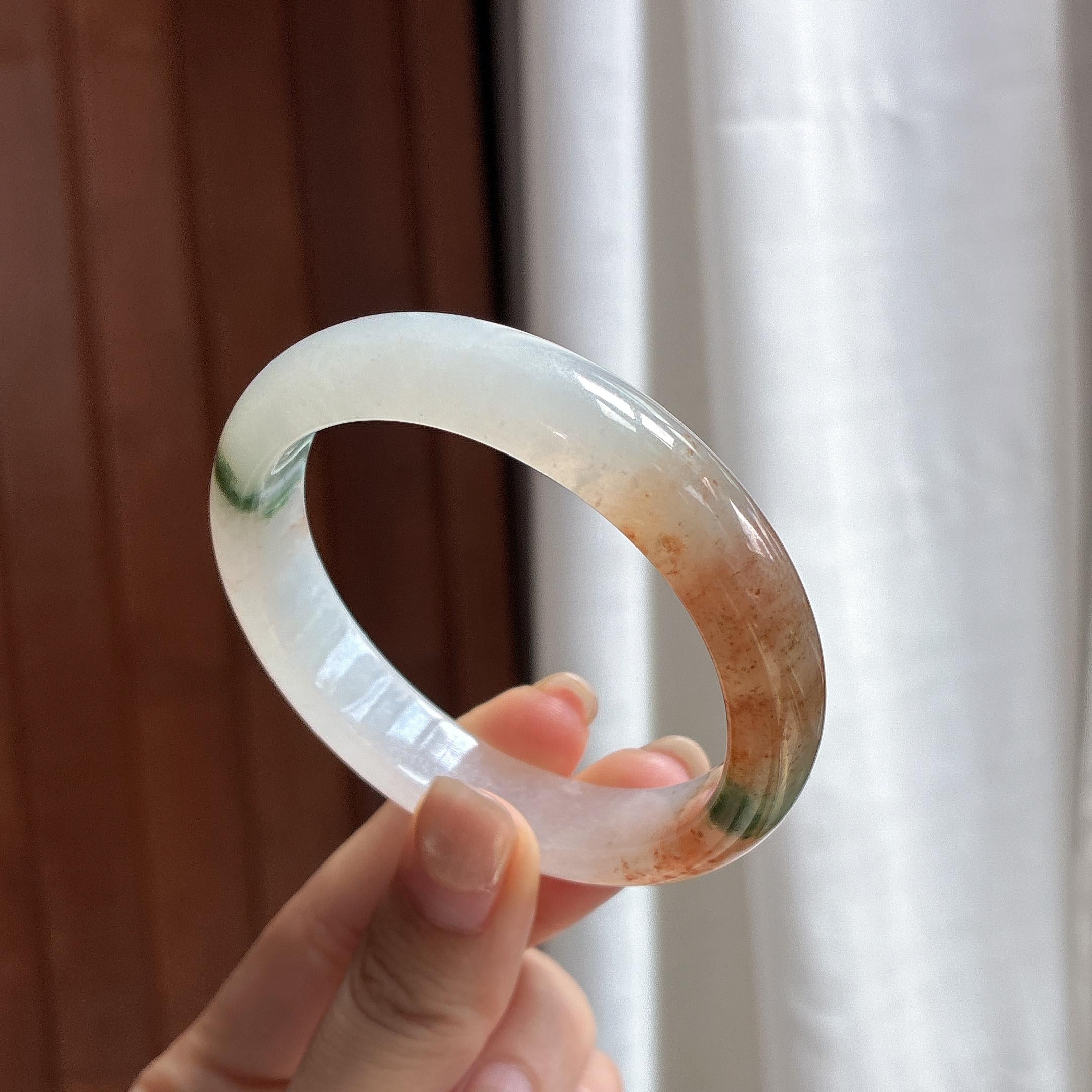 糯冰红翡飘花特色正圈平安镯 54圈 天然缅甸A货翡翠（yc484796）