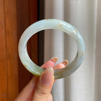 糯冰黄翡宽版翡翠平安镯（58mm)（yc417334）