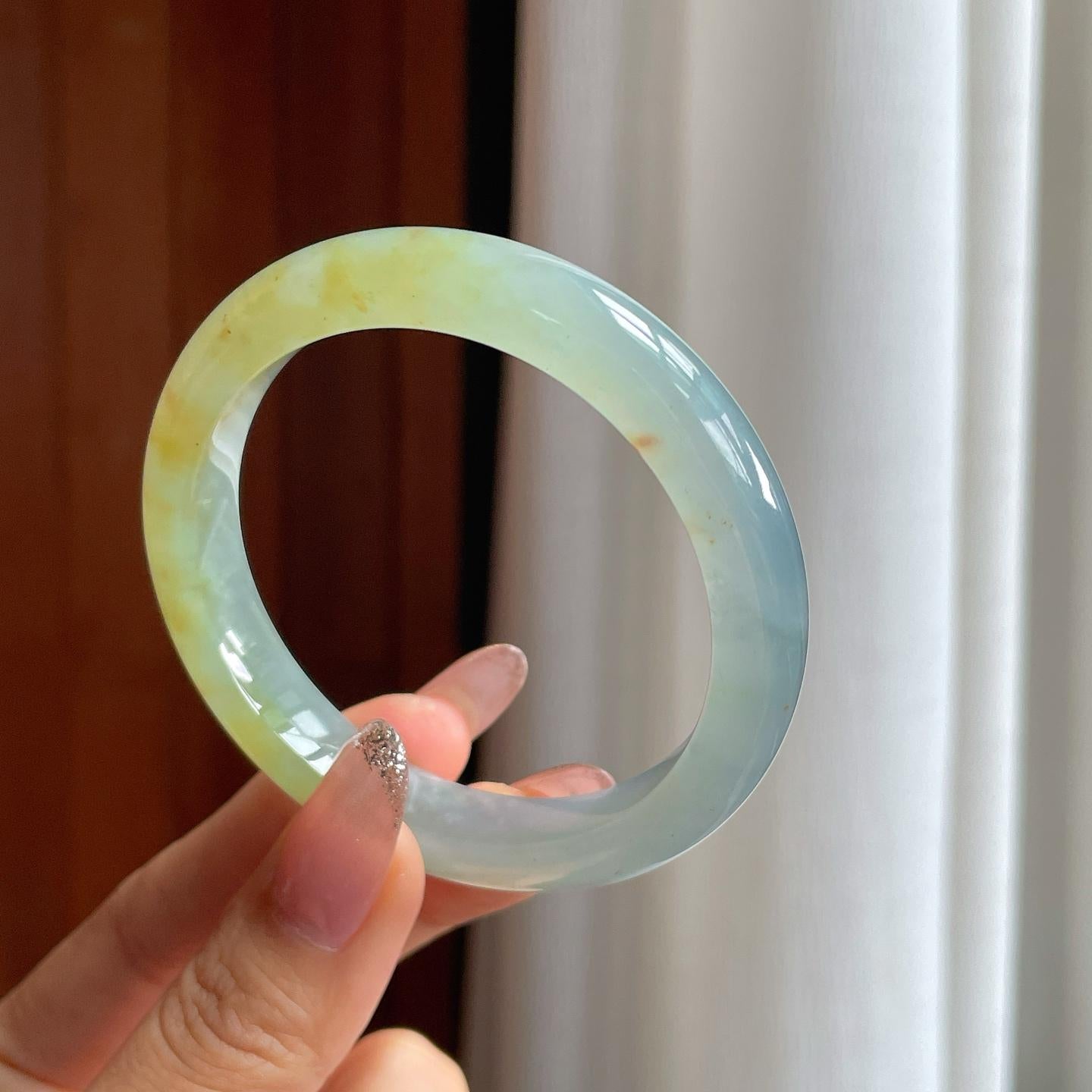 冰种黄翡翡翠平安镯（54.3mm）（yc361744）