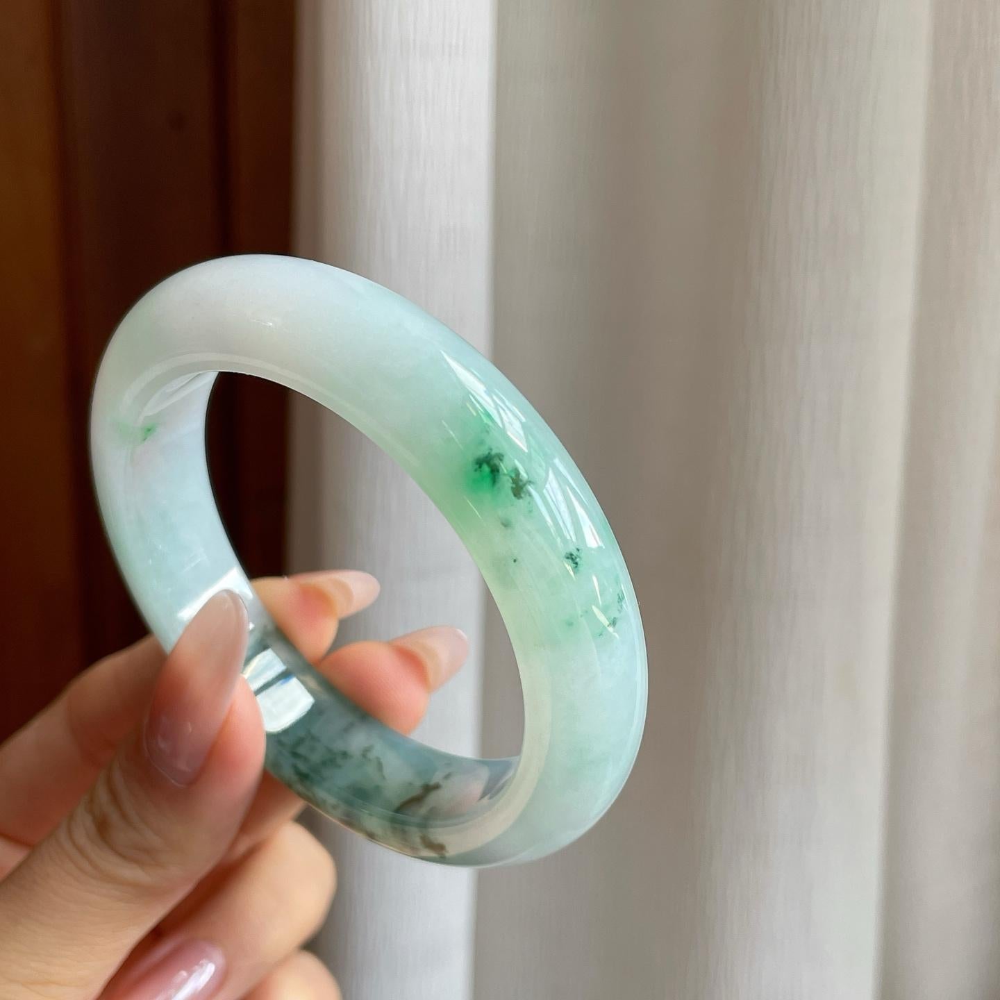 冰种飘花翡翠平安镯（55mm）（yc282500）