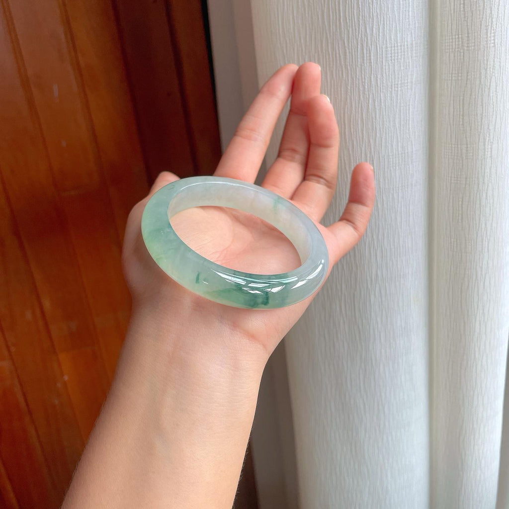 冰种飘花翡翠平安镯（57.8mm）（yc249151）