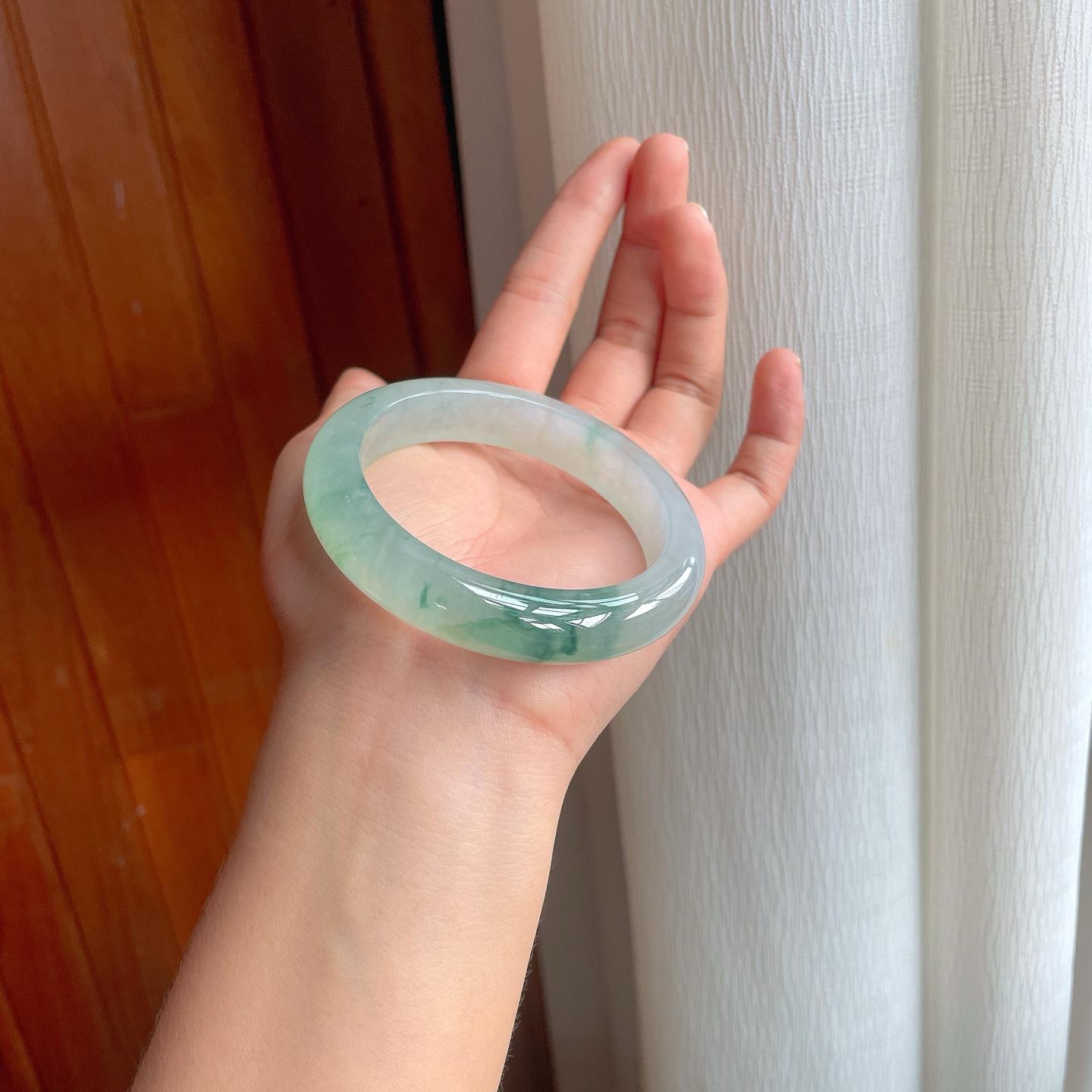 冰种飘花翡翠平安镯（57.8mm）（yc249151）