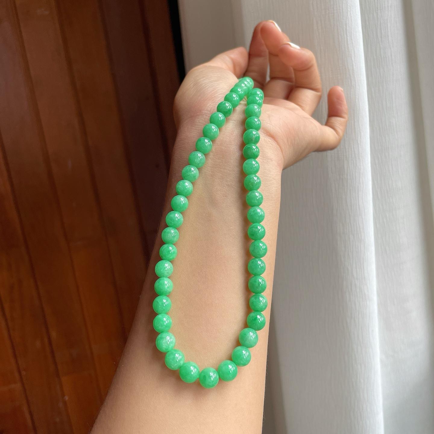 糯冰果绿满绿翡翠珠串项链（yc248539）