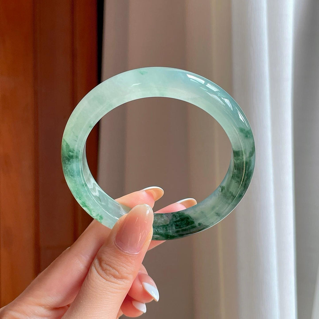 冰种飘花翡翠平安镯（58.4mm)（yc388741）