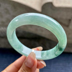 糯冰种飘蓝花正圈平安镯56mm  天然缅甸A货翡翠（yc345817）