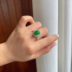 铜托冰种满绿翡翠蛋面（yc253142）