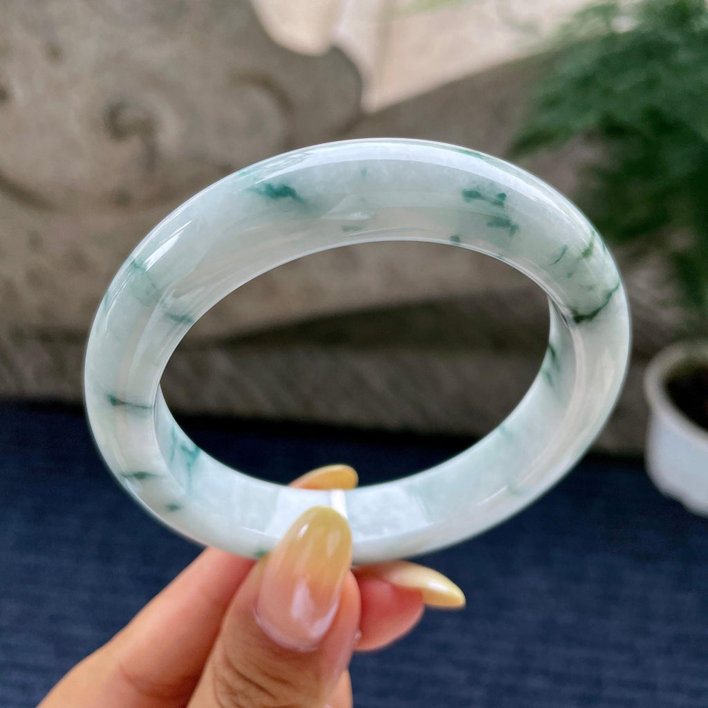 大圈口 细糯种飘花正圈平安镯58.1圈 天然缅甸A货翡翠（yc481919）