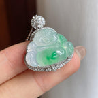 18k金镶冰种飘绿花翡翠佛公（yc247161）