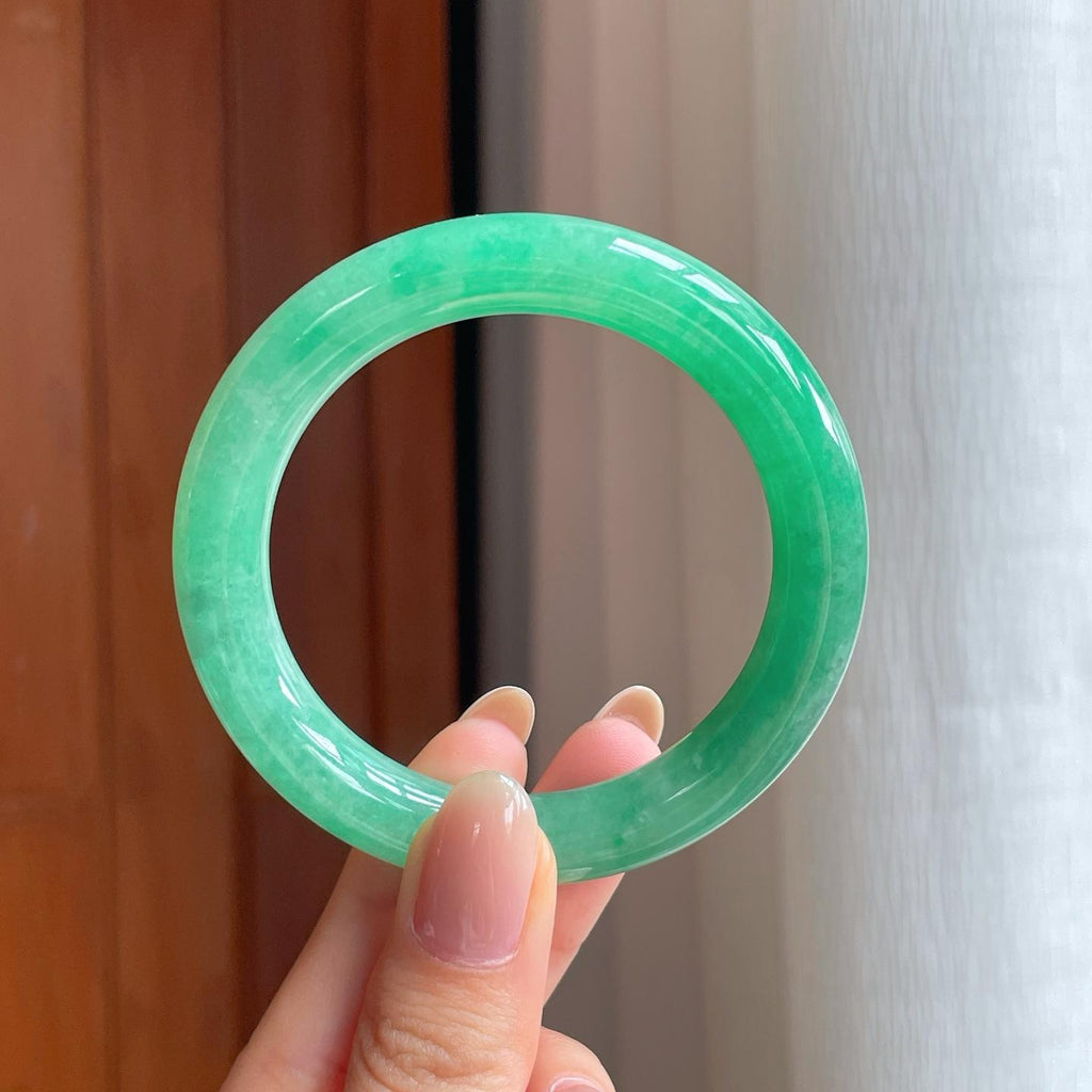 糯冰满绿翡翠圆条手镯（51.7mm)（yc370379）