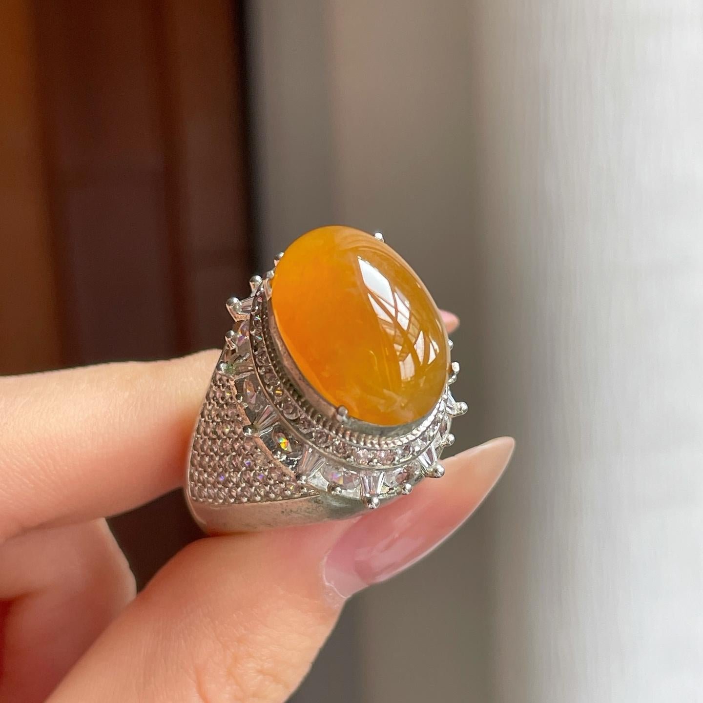 铜托糯冰黄翡翡翠蛋面（yc348925）