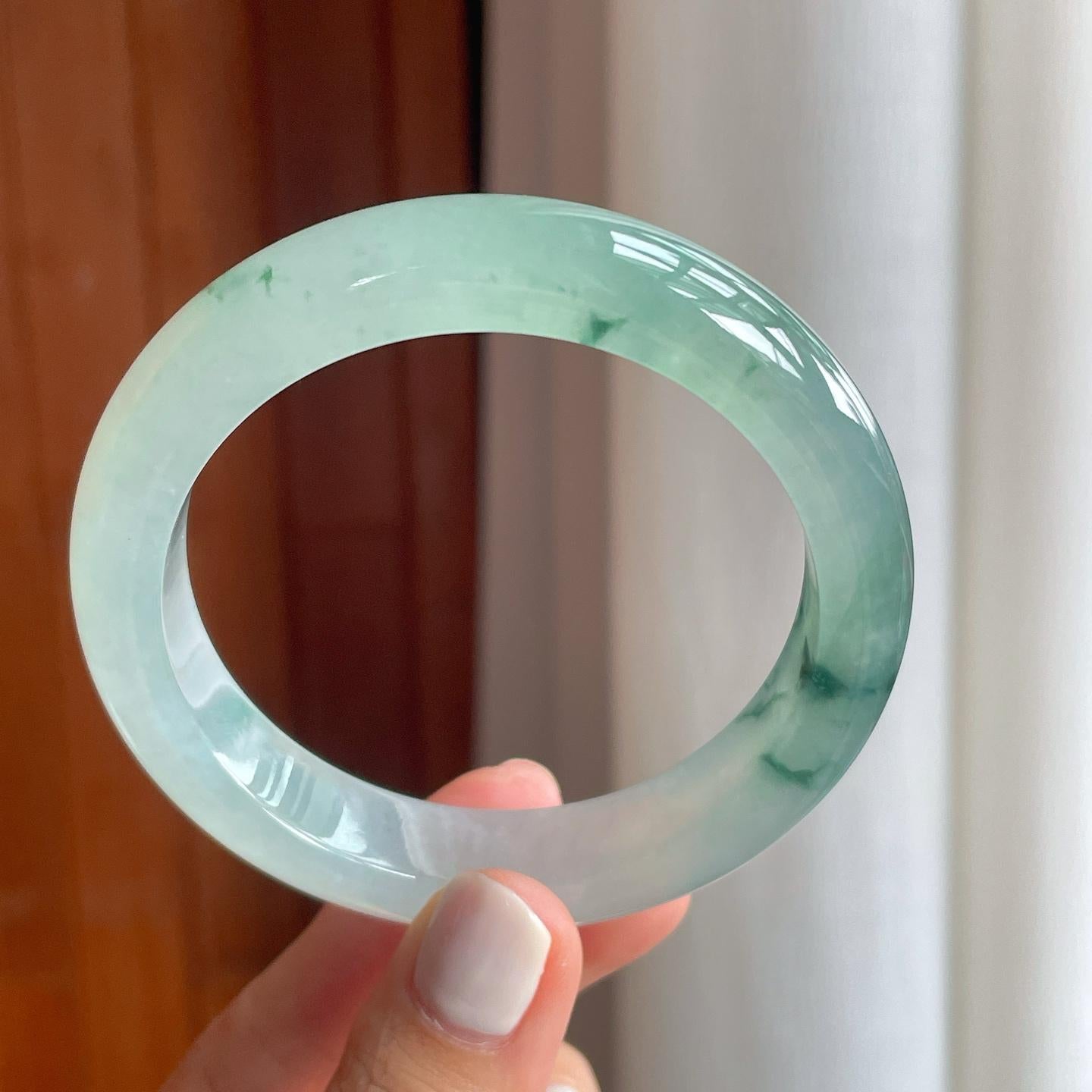 冰种飘花翡翠平安镯（57.8mm）（yc249151）