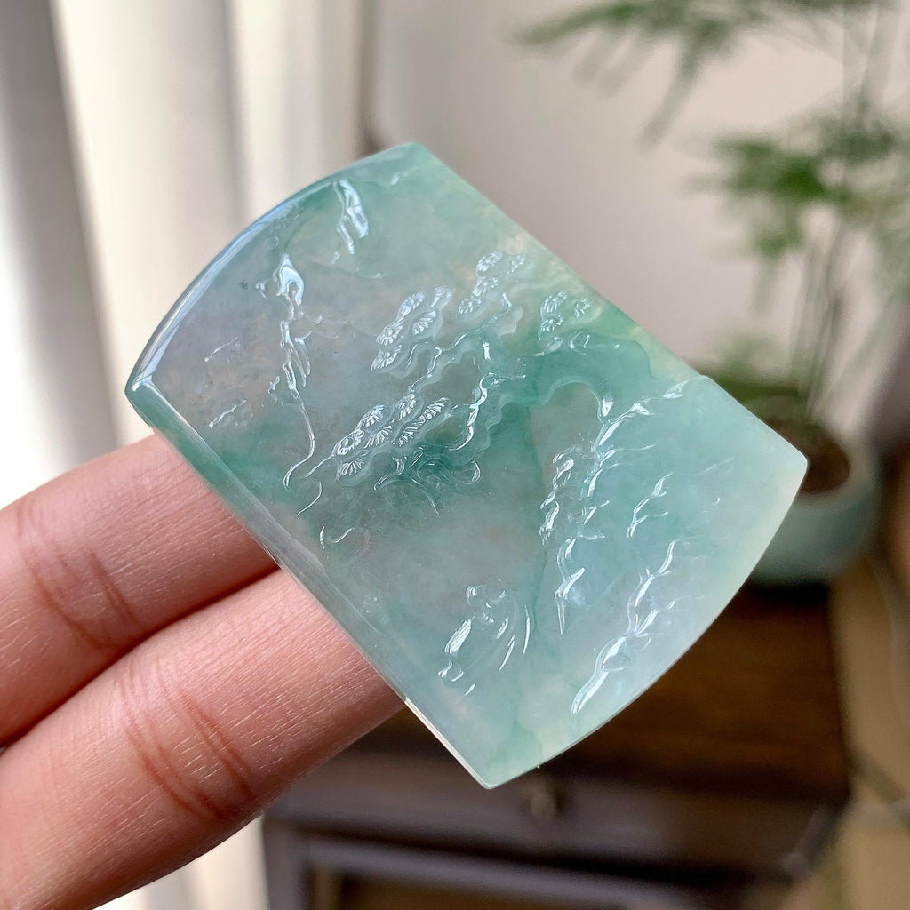 糯冰种翠绿山水牌挂件（yc284447）