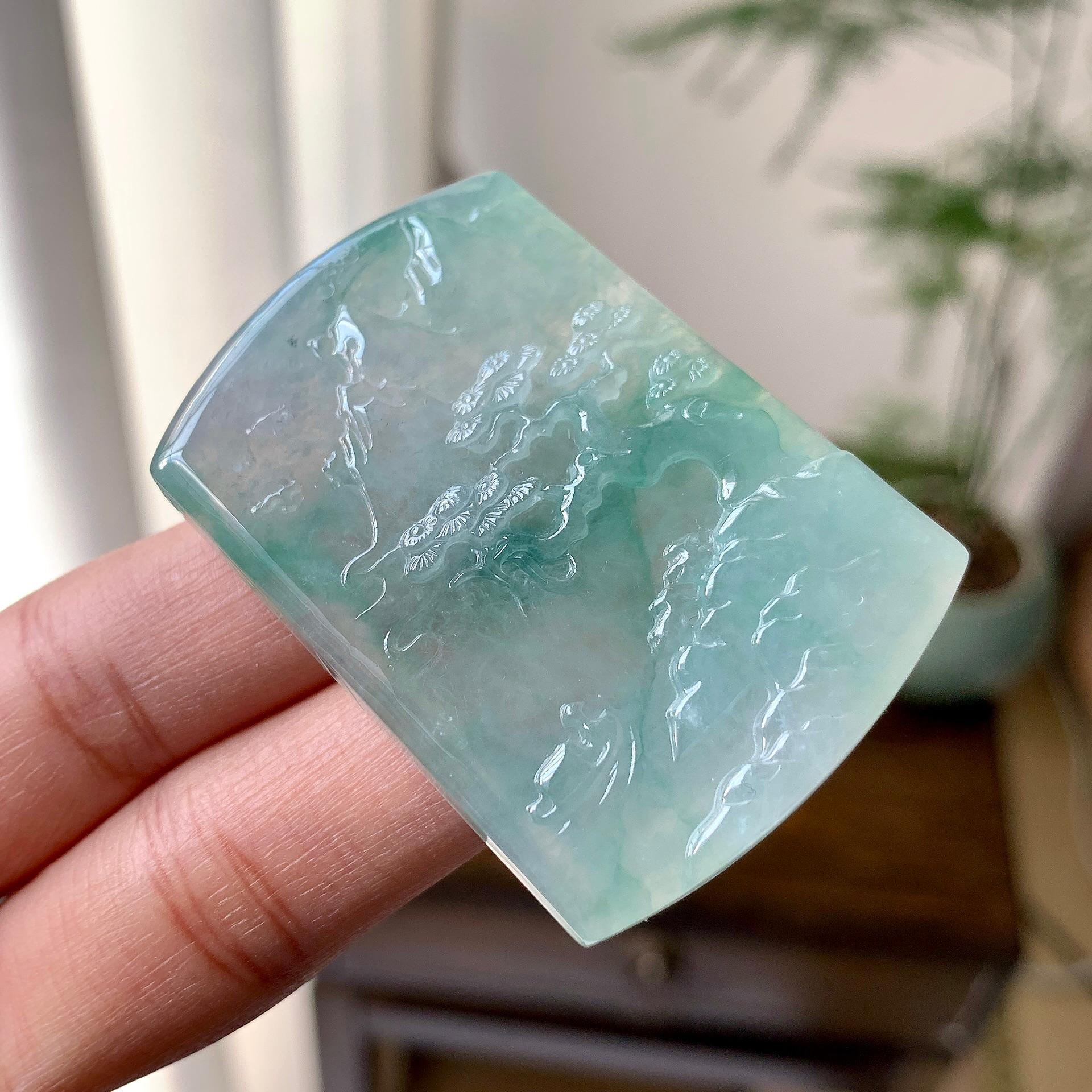 糯冰种翠绿山水牌挂件（yc284447）