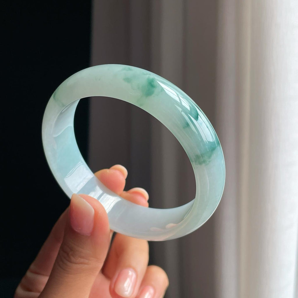 糯冰宽版飘花翡翠平安镯（58.5mm）（yc378054）