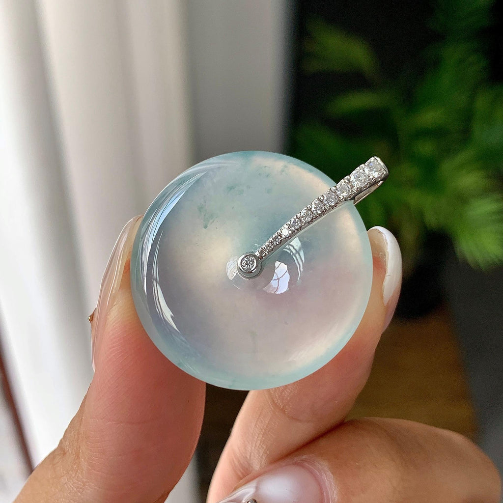 18k金钻镶冰种带底色平安扣吊坠（yc245081）