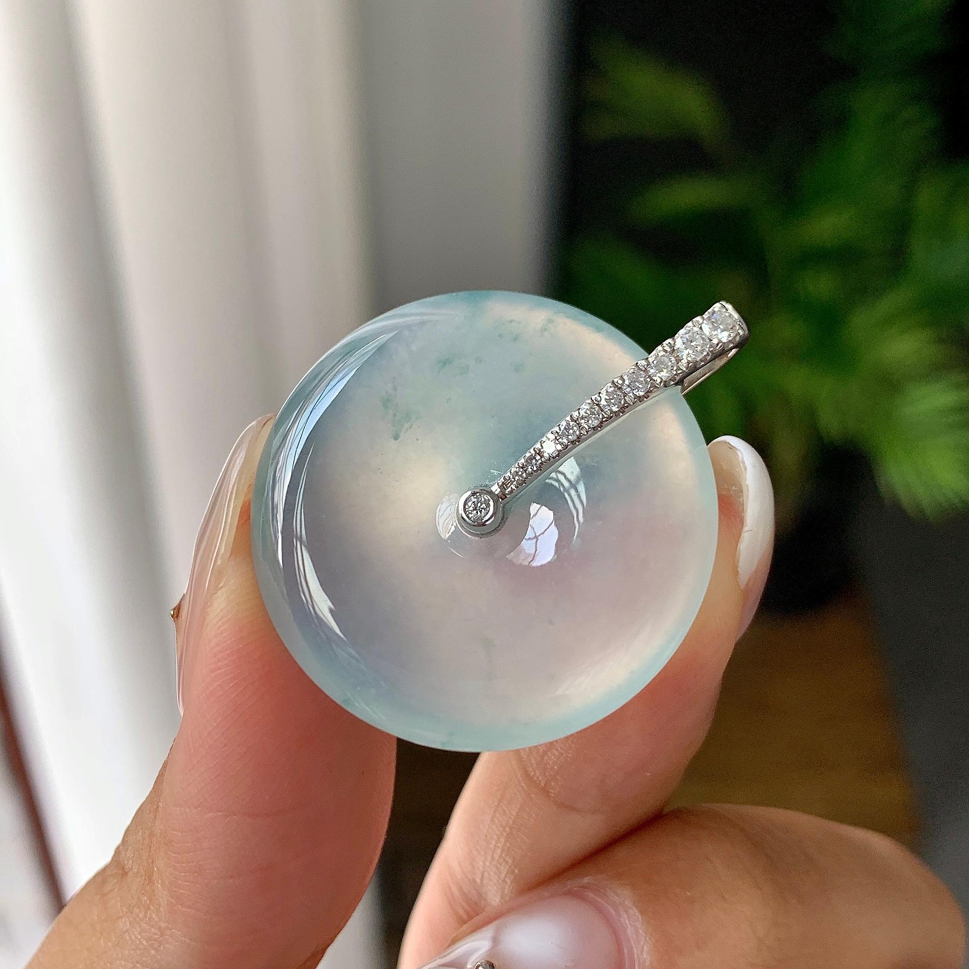 18k金钻镶冰种带底色平安扣吊坠（yc245081）