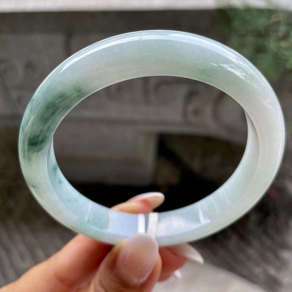 大圈口      细糯种飘花正圈平安镯   61.1圈     天然缅甸A货翡翠（yc407867）