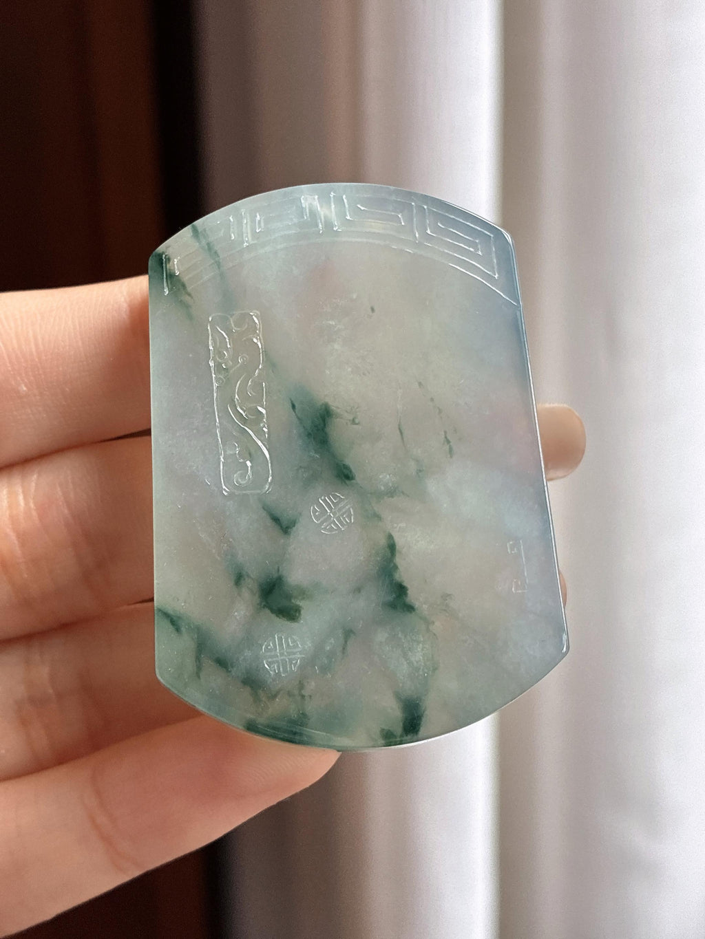 糯冰飘花无事牌挂件 天然缅甸A货翡翠（yc465641）