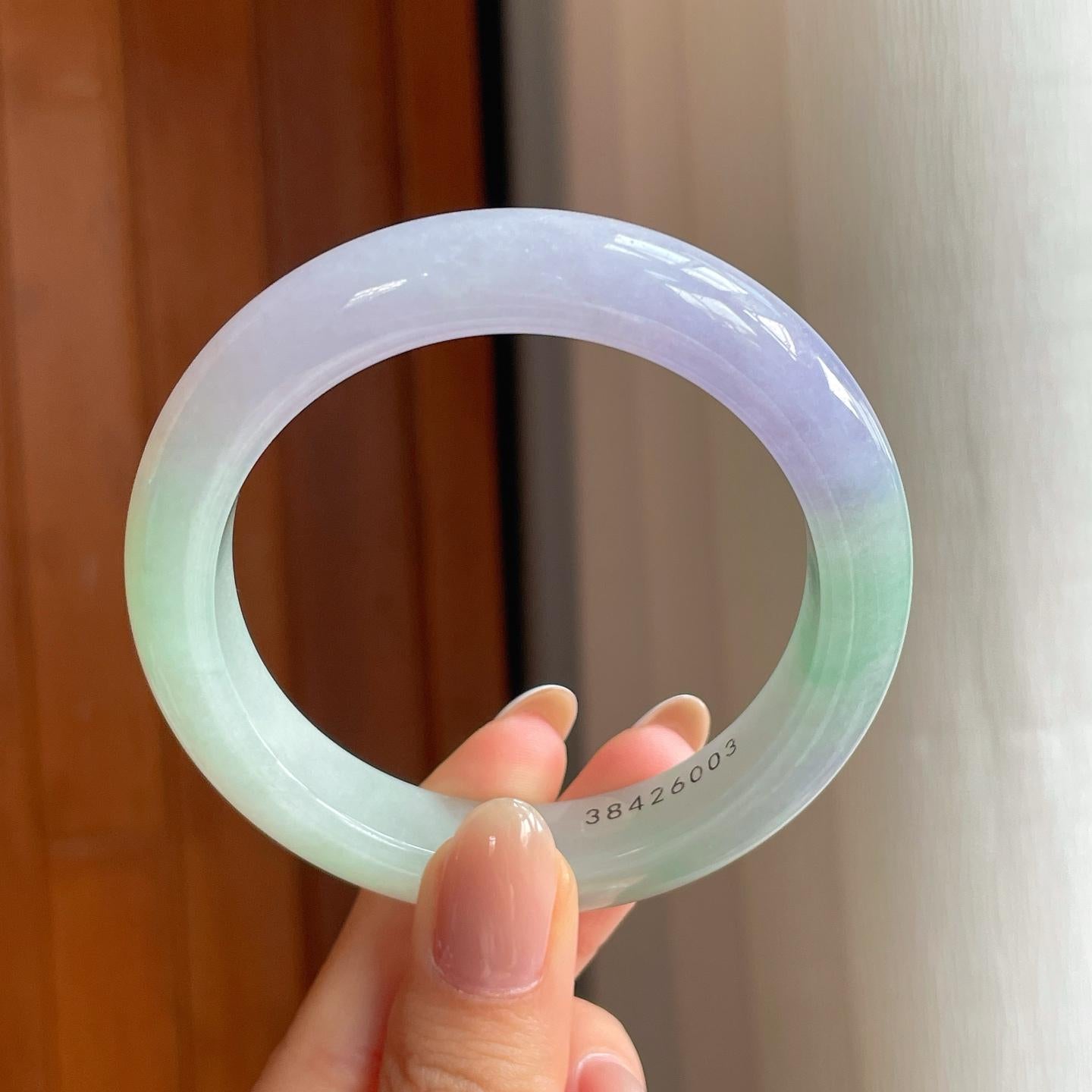糯冰春带彩翡翠平安镯（56.2mm)（yc374042）