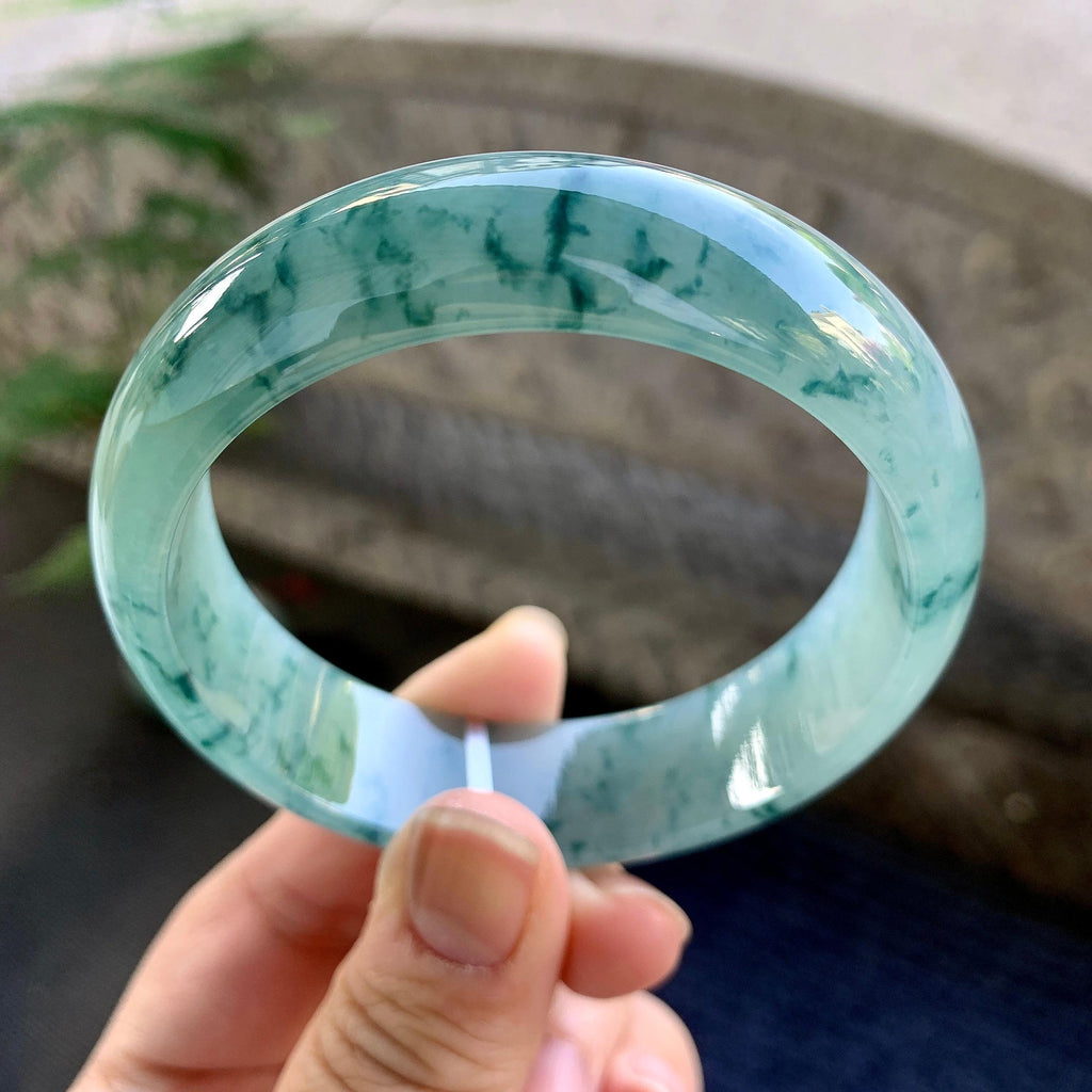 糯冰种飘花宽版轮胎手镯（58.7mm）（yc264086）