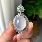 18K金钻镶糯冰种无色蛋面吊坠（yc255601）