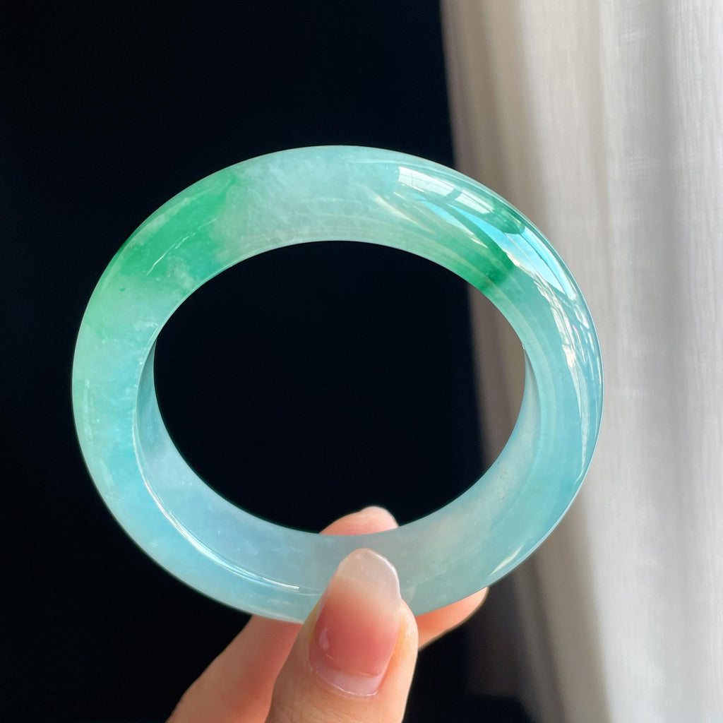 冰种飘绿花翡翠平安镯（55.6mm)（yc323129）