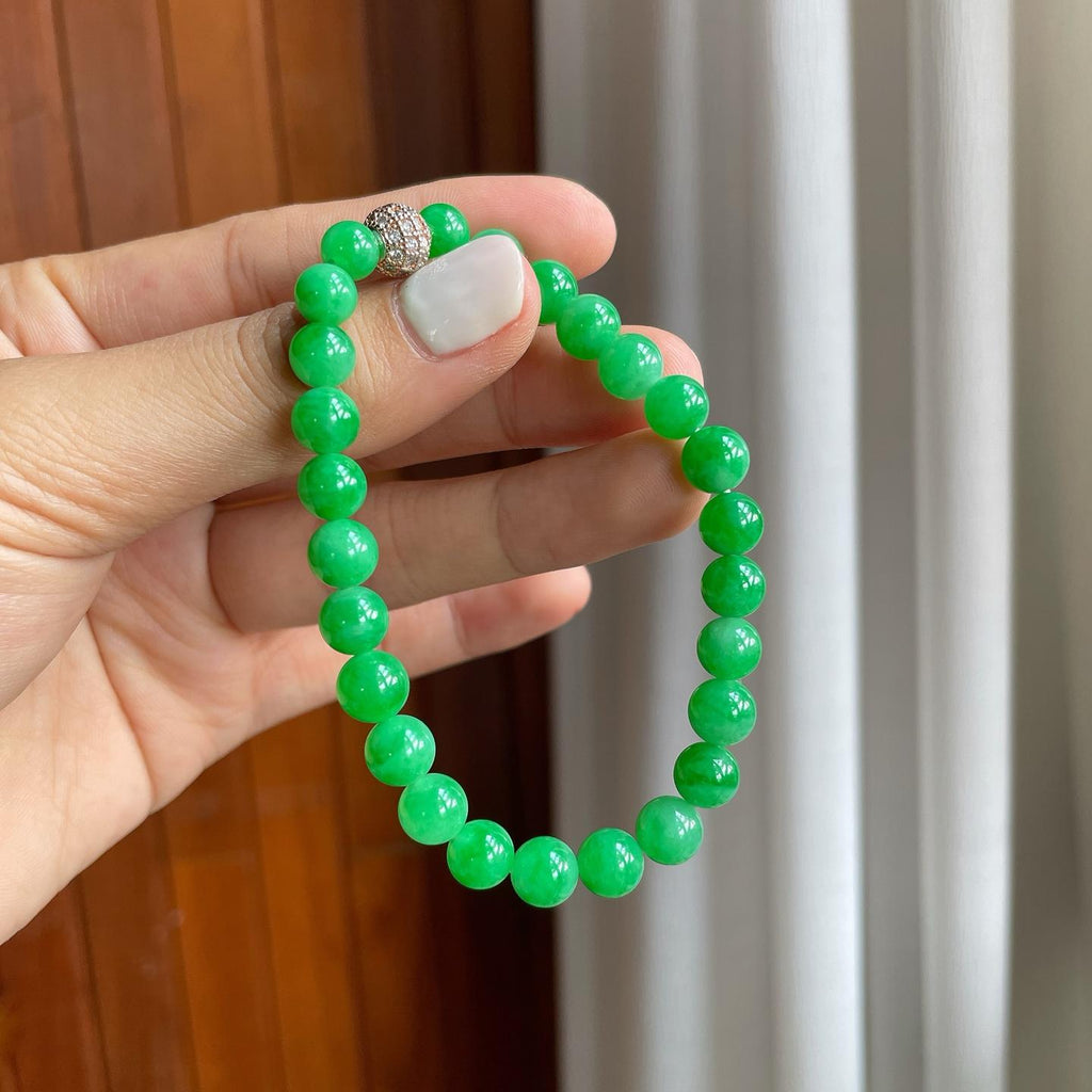 糯冰满绿翡翠珠串手串（yc247646）