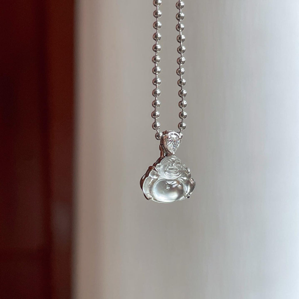 18k金镶玻璃种无色翡翠佛公（yc247156）