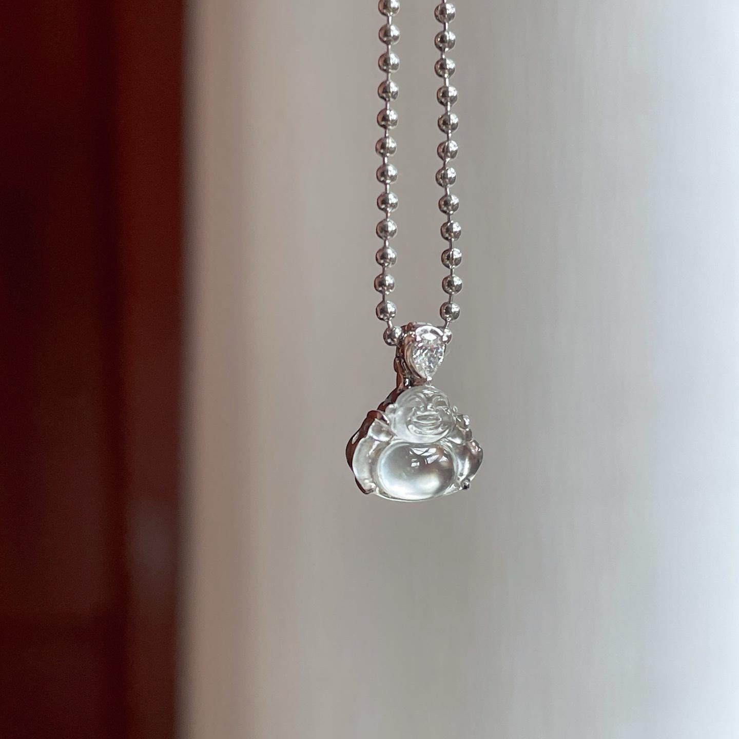 18k金镶玻璃种无色翡翠佛公（yc247156）