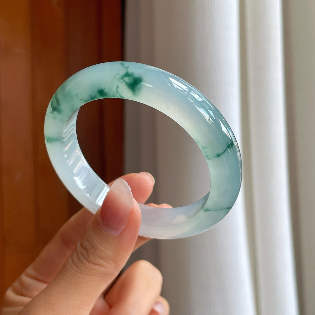 冰种飘花翡翠平安镯（55mm）（yc310936）