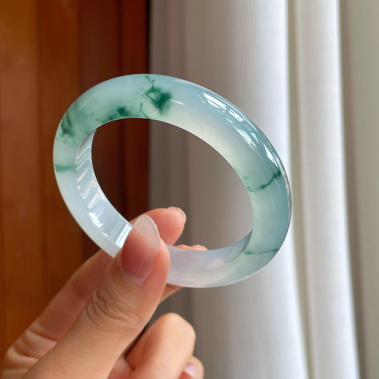 冰种飘花翡翠平安镯（55mm）（yc310936）