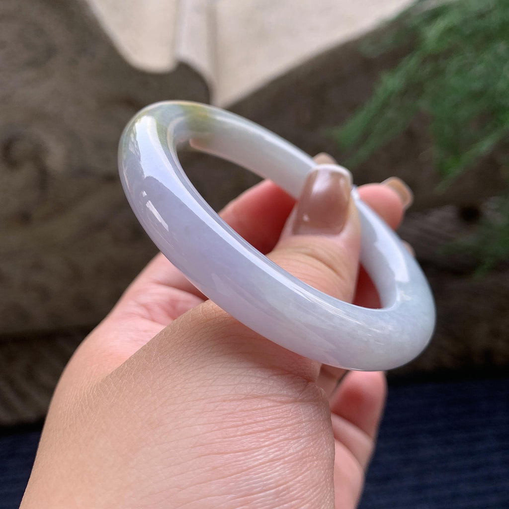 小圈口 糯种黄翡圆条手镯51圈口 天然缅甸A货翡翠（yc381964）