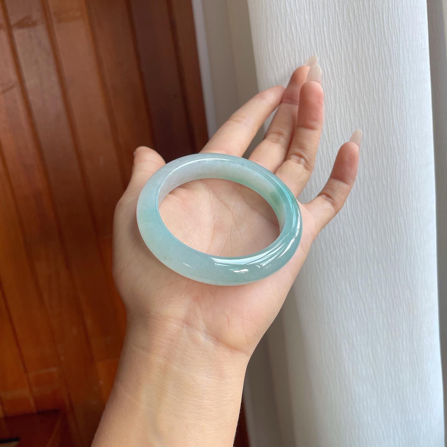 冰种飘花翡翠平安镯（55.8mm）（yc269020）