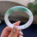 细糯种淡紫色飘绿花正圈平安镯  54.5圈口  天然缅甸A货翡翠（yc425968）