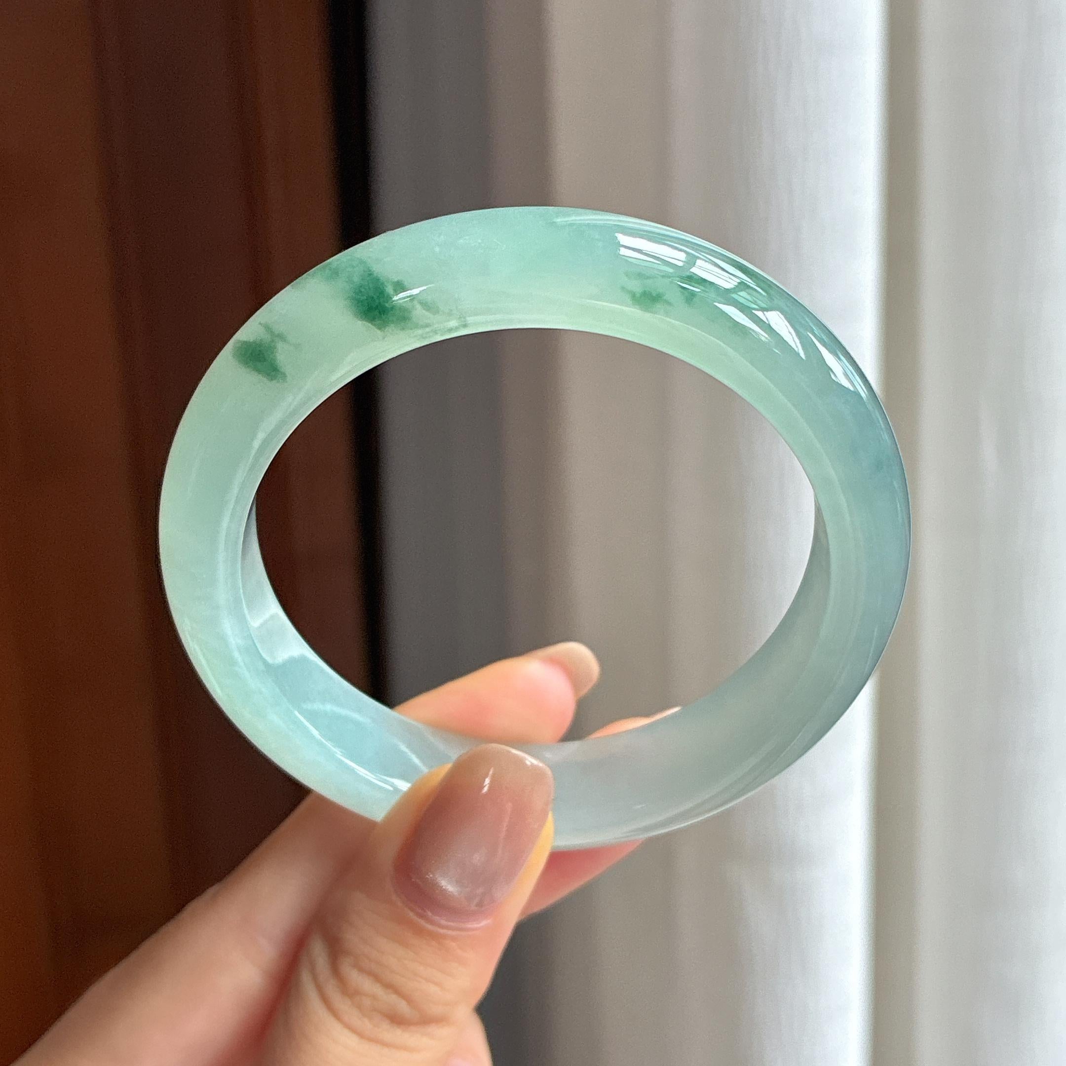 糯冰飘花翡翠平安镯 53圈天然缅甸A货翡翠（yc440276）