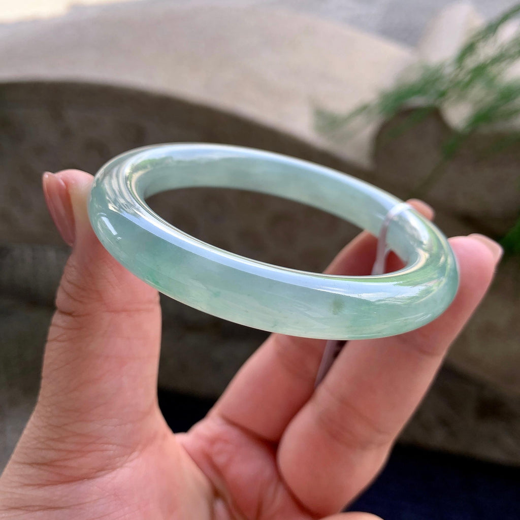 小圈口 糯冰种晴水圆条手镯 53圈口 天然缅甸A货翡翠（yc480527）