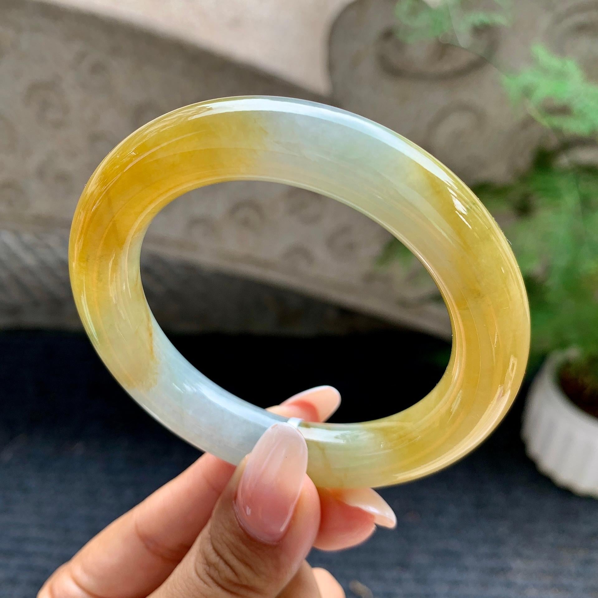 细糯种黄翡圆条手镯（55.1mm）（yc196542）