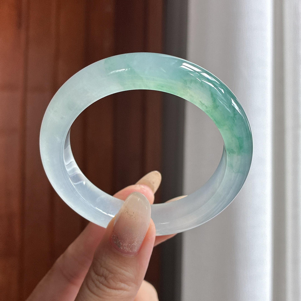 冰种起光飘花正圈平安镯 53圈 天然缅甸翡翠Ａ货（yc486905）