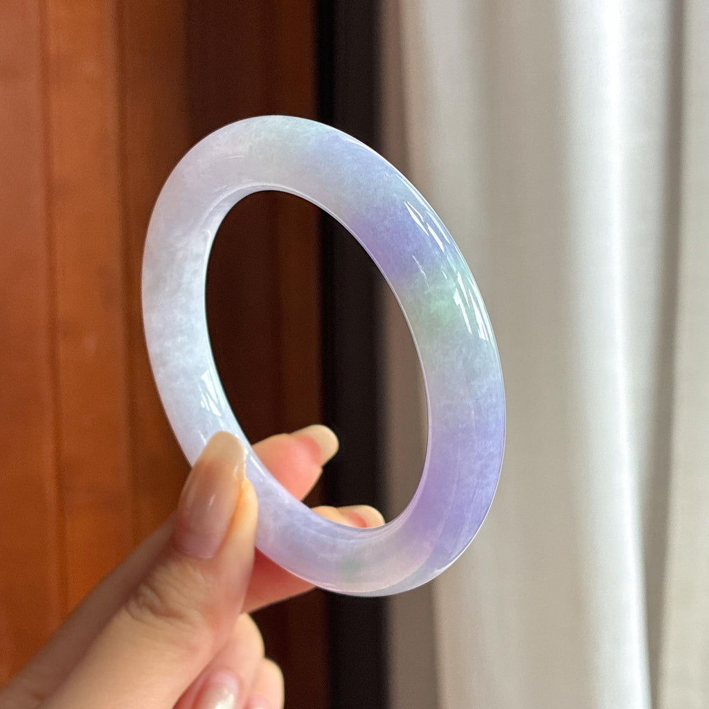 糯冰春带彩圆条手镯 55圈 天然缅甸A货翡翠（yc457475）