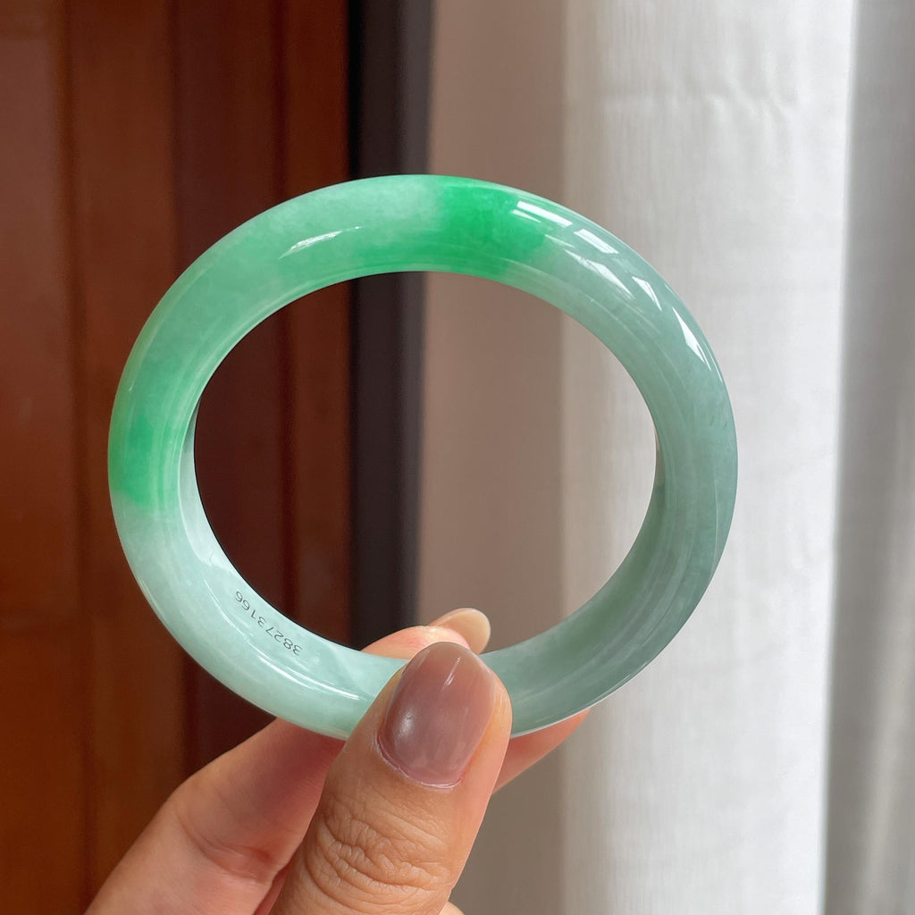 糯冰带色翡翠平安镯（58mm）（yc404808）