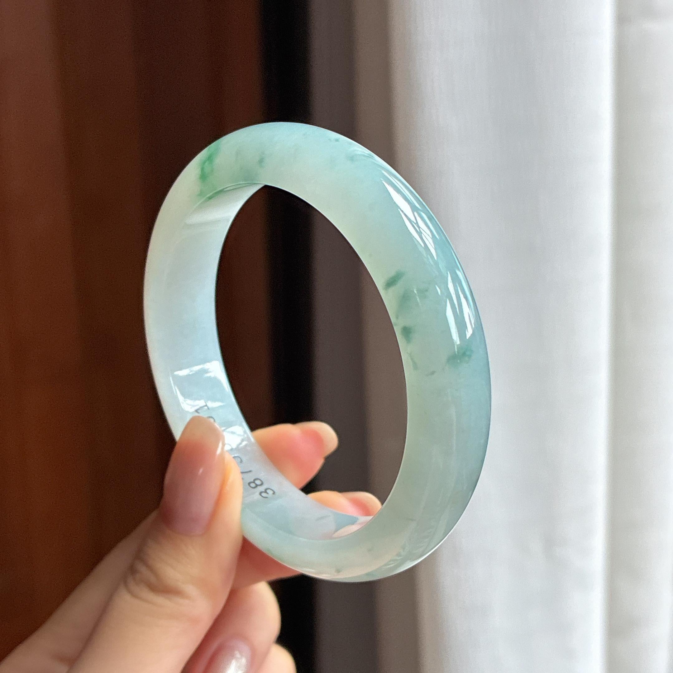 大圈口 糯冰飘花正圈平安镯 58圈 天然缅甸A货翡翠（yc440825）