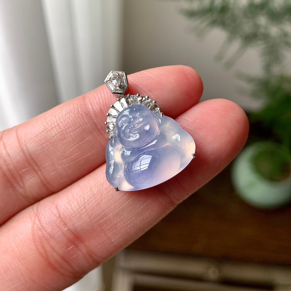 18K金钻镶糯冰种紫罗兰佛公吊坠（yc257223）