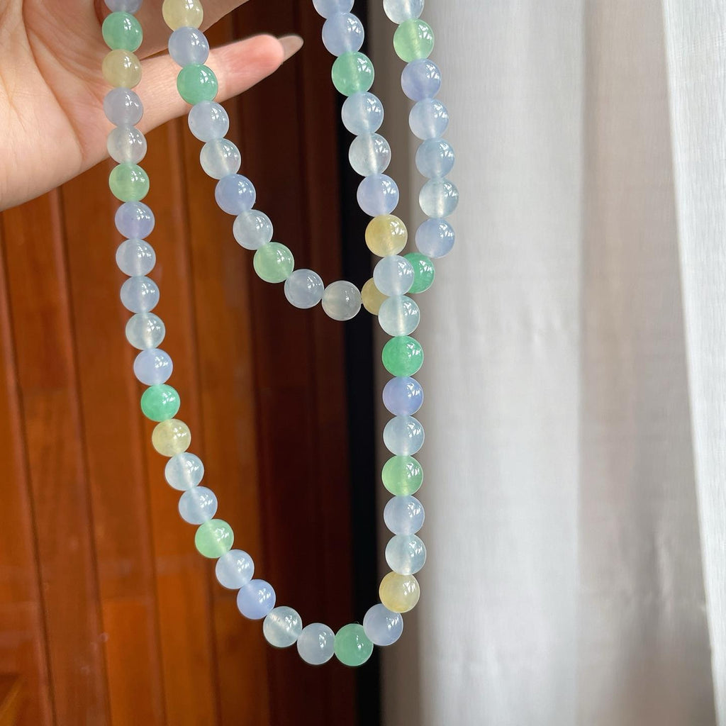 冰种玛卡龙翡翠珠串项链（yc221898）