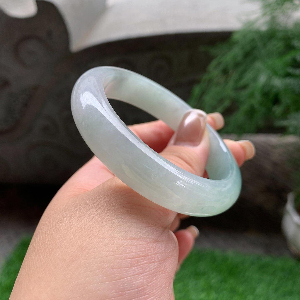 糯冰种飘绿花正圈平安镯 56.2圈口 天然缅甸A货翡翠（yc383119）