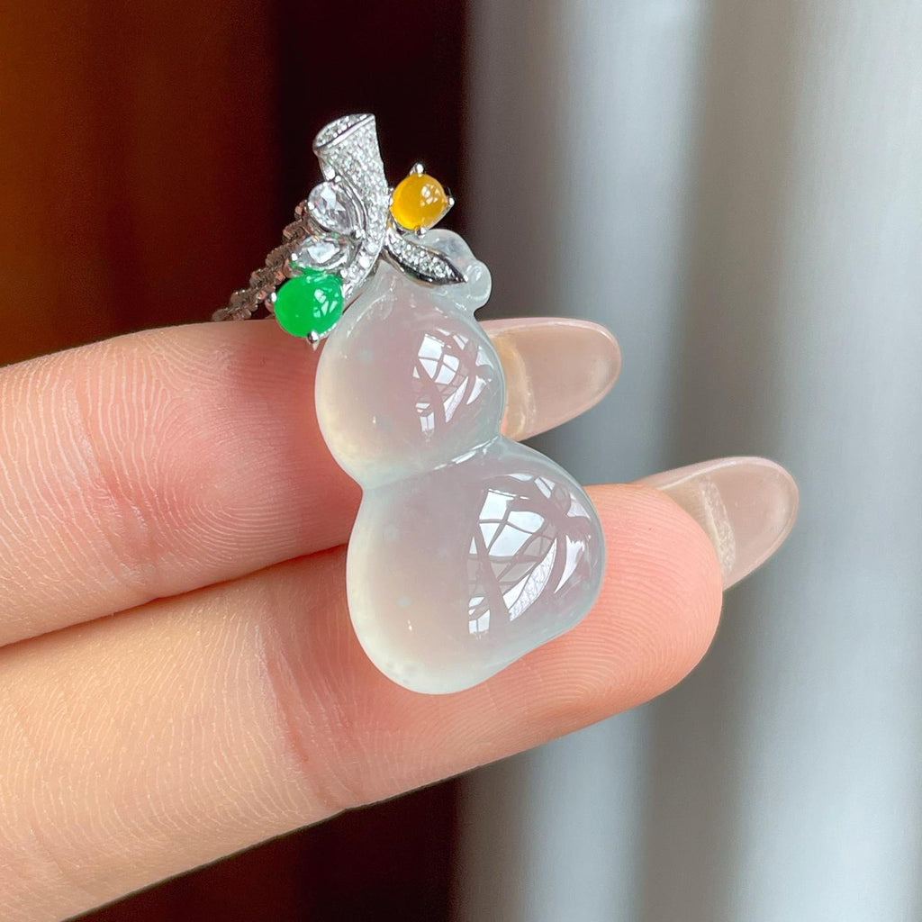 18k金扣冰种雪花棉翡翠葫芦（yc240387）